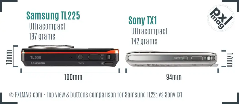 Samsung TL225 vs Sony TX1 top view buttons comparison