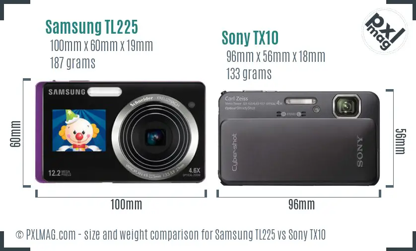 Samsung TL225 vs Sony TX10 size comparison