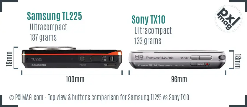 Samsung TL225 vs Sony TX10 top view buttons comparison