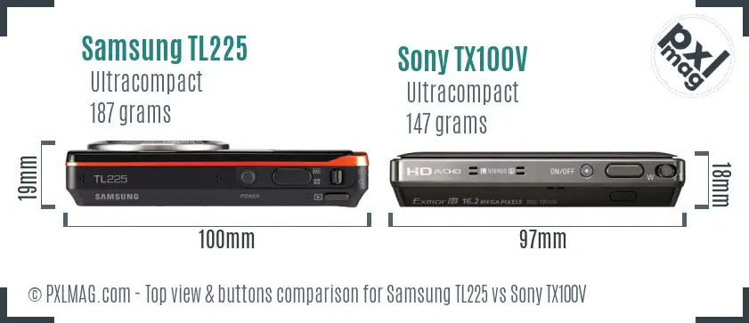 Samsung TL225 vs Sony TX100V top view buttons comparison
