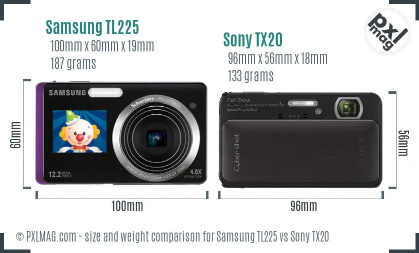 Samsung TL225 vs Sony TX20 size comparison