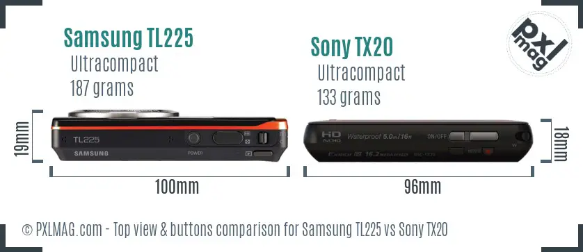Samsung TL225 vs Sony TX20 top view buttons comparison