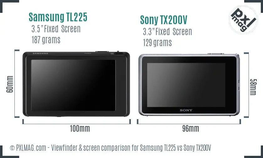 Samsung TL225 vs Sony TX200V Screen and Viewfinder comparison