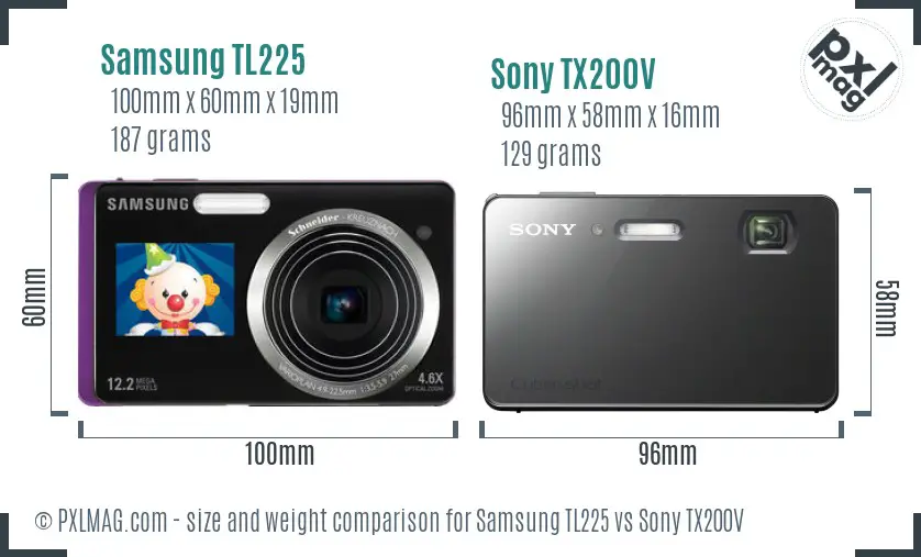 Samsung TL225 vs Sony TX200V size comparison