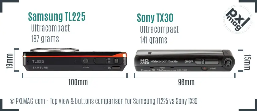 Samsung TL225 vs Sony TX30 top view buttons comparison
