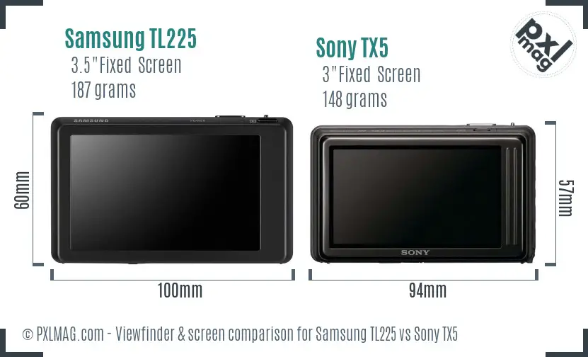 Samsung TL225 vs Sony TX5 Screen and Viewfinder comparison