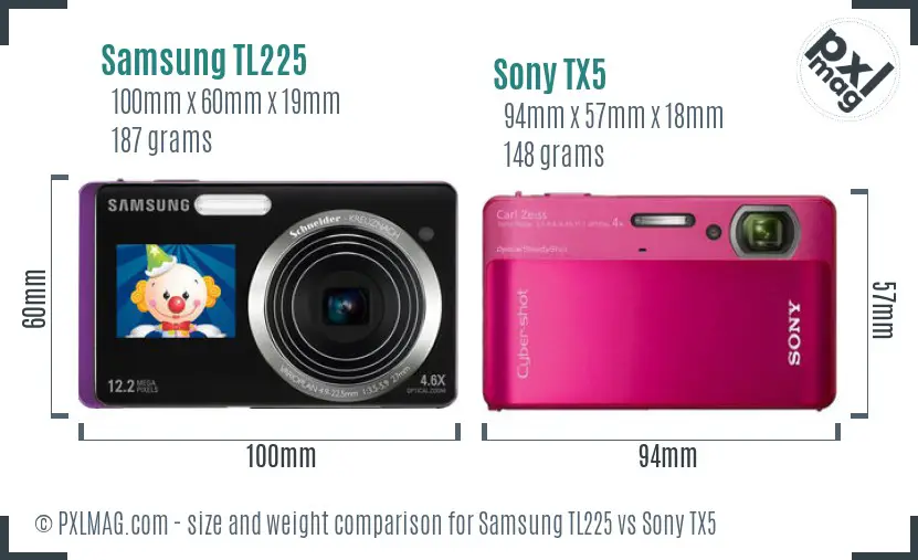 Samsung TL225 vs Sony TX5 size comparison