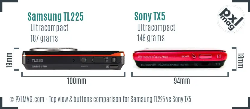 Samsung TL225 vs Sony TX5 top view buttons comparison