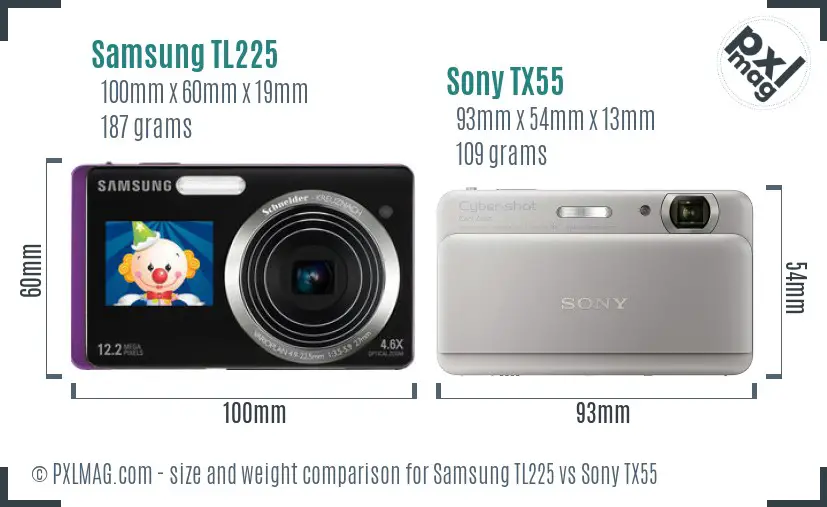 Samsung TL225 vs Sony TX55 size comparison
