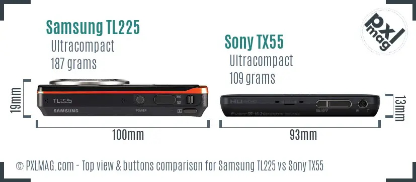 Samsung TL225 vs Sony TX55 top view buttons comparison