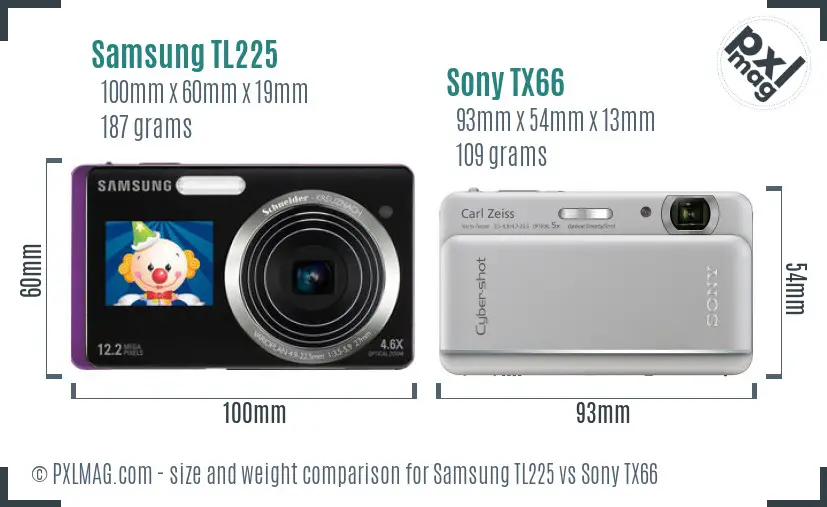 Samsung TL225 vs Sony TX66 size comparison