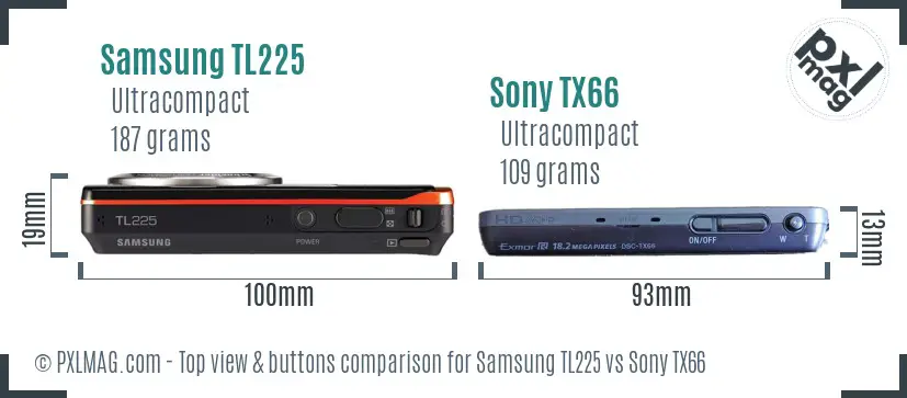 Samsung TL225 vs Sony TX66 top view buttons comparison