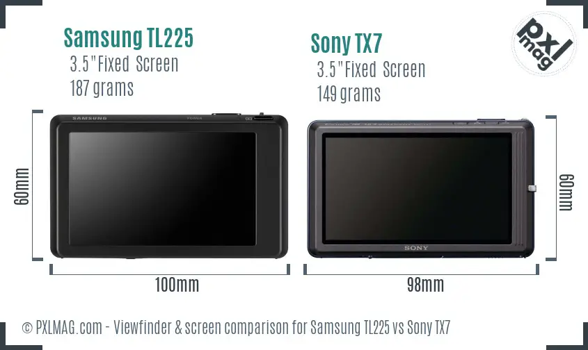 Samsung TL225 vs Sony TX7 Screen and Viewfinder comparison