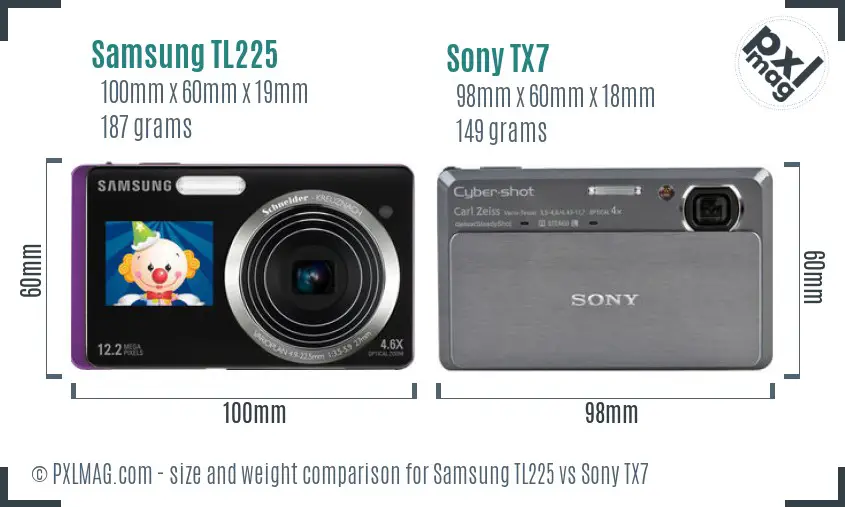 Samsung TL225 vs Sony TX7 size comparison