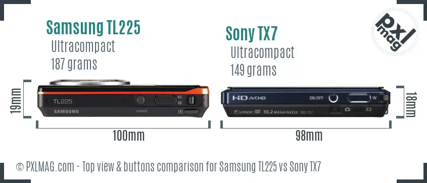 Samsung TL225 vs Sony TX7 top view buttons comparison