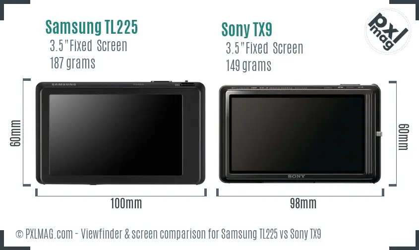 Samsung TL225 vs Sony TX9 Screen and Viewfinder comparison