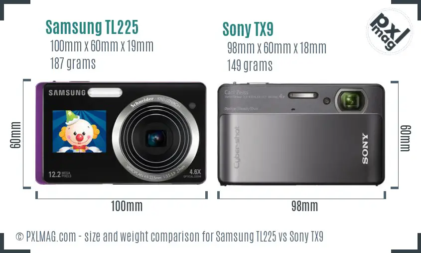 Samsung TL225 vs Sony TX9 size comparison