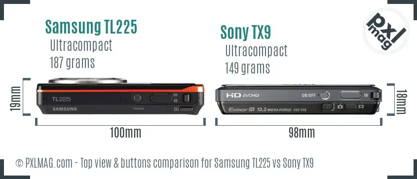 Samsung TL225 vs Sony TX9 top view buttons comparison