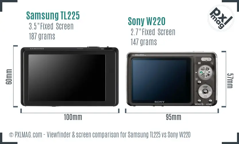 Samsung TL225 vs Sony W220 Screen and Viewfinder comparison