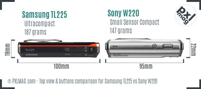 Samsung TL225 vs Sony W220 top view buttons comparison