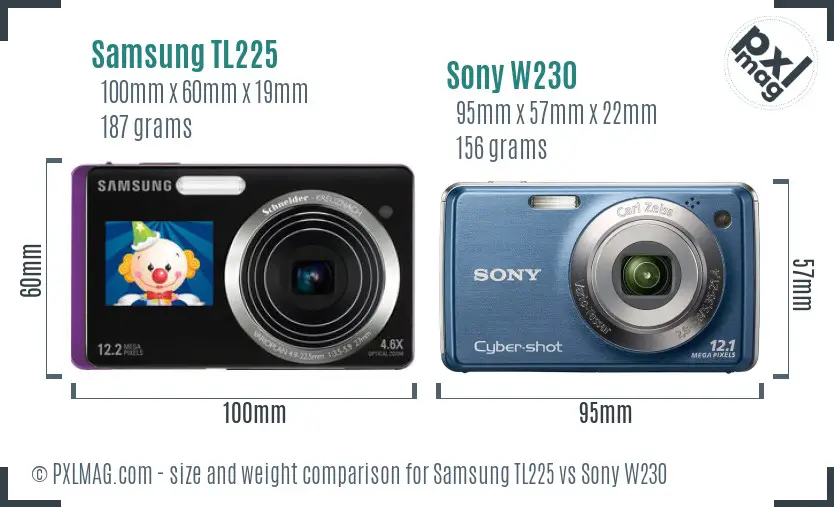 Samsung TL225 vs Sony W230 size comparison