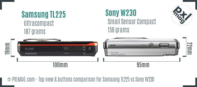 Samsung TL225 vs Sony W230 top view buttons comparison