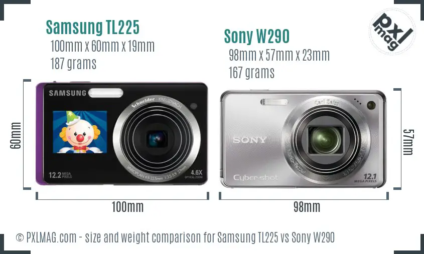 Samsung TL225 vs Sony W290 size comparison