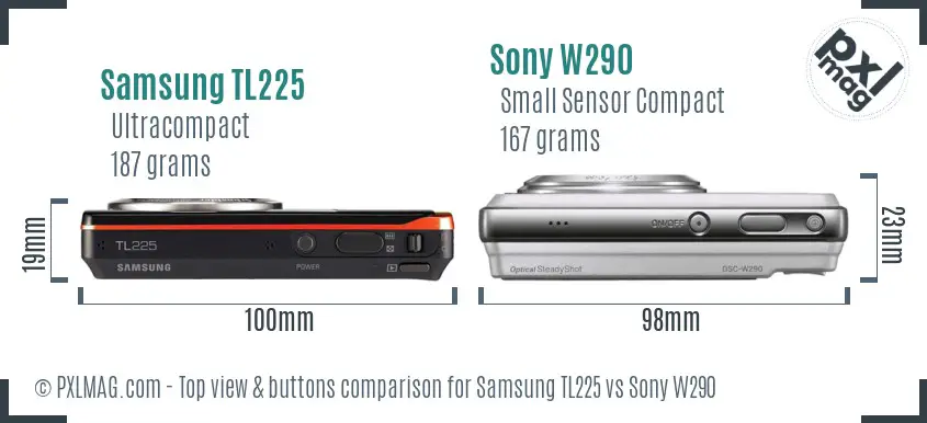 Samsung TL225 vs Sony W290 top view buttons comparison