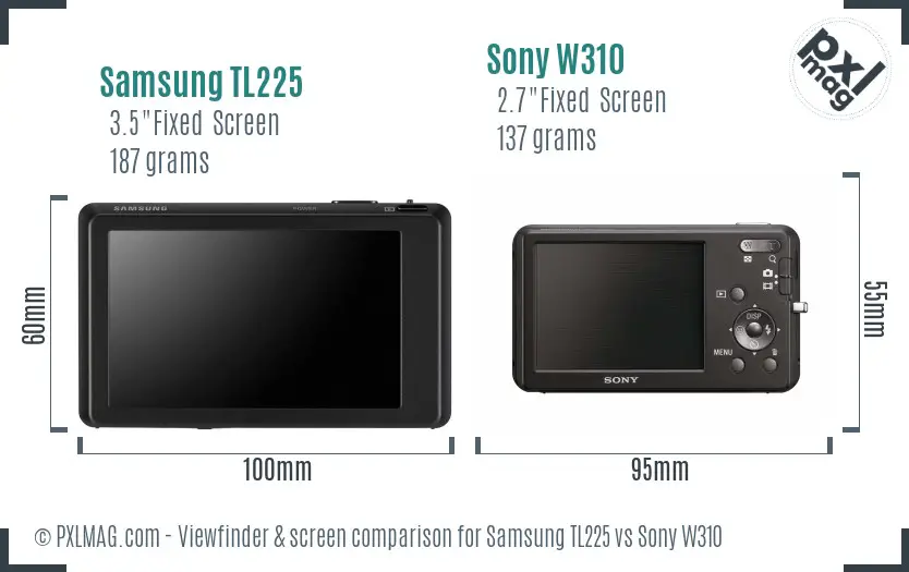 Samsung TL225 vs Sony W310 Screen and Viewfinder comparison