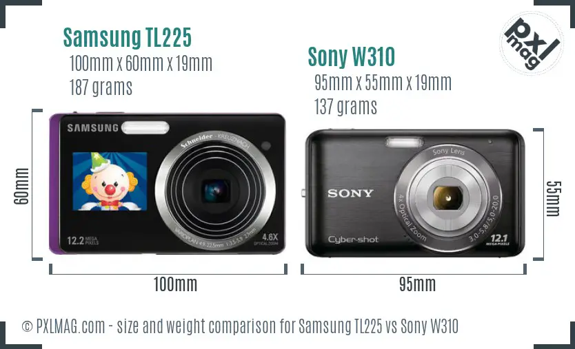 Samsung TL225 vs Sony W310 size comparison