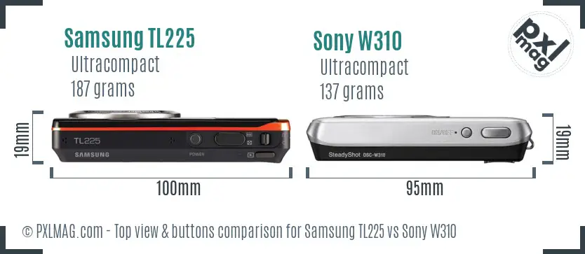 Samsung TL225 vs Sony W310 top view buttons comparison