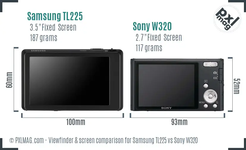 Samsung TL225 vs Sony W320 Screen and Viewfinder comparison