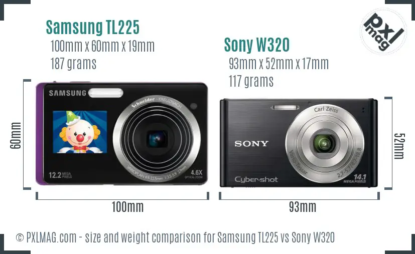 Samsung TL225 vs Sony W320 size comparison