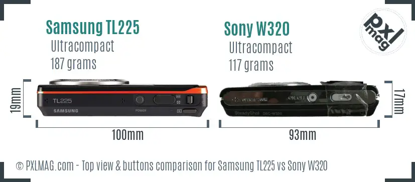 Samsung TL225 vs Sony W320 top view buttons comparison