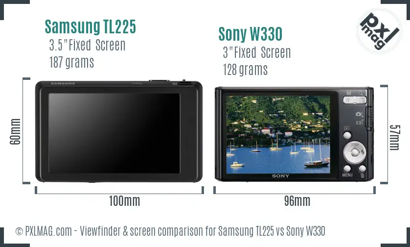 Samsung TL225 vs Sony W330 Screen and Viewfinder comparison