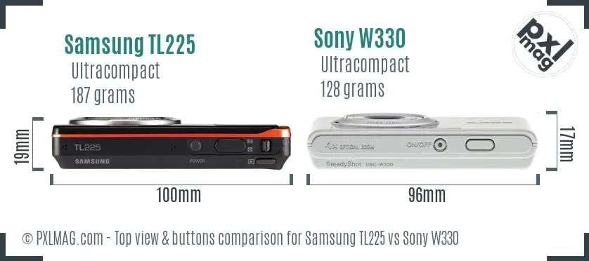 Samsung TL225 vs Sony W330 top view buttons comparison