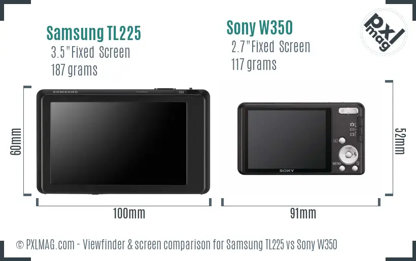 Samsung TL225 vs Sony W350 Screen and Viewfinder comparison