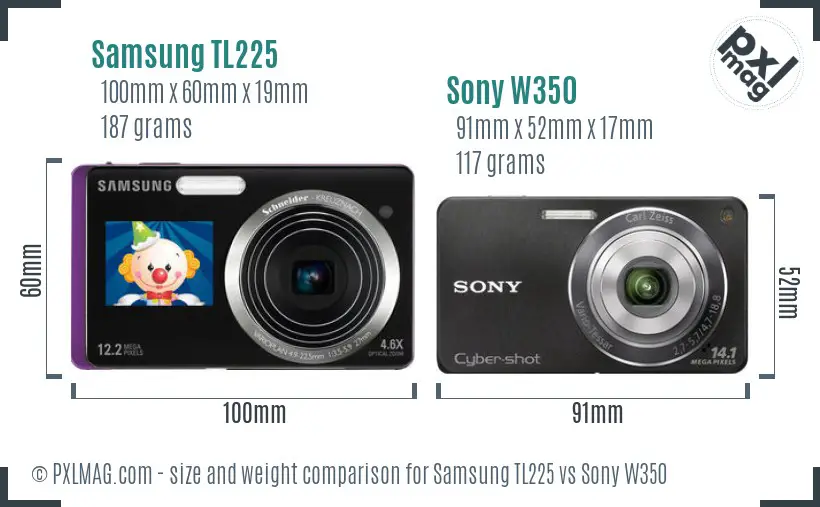 Samsung TL225 vs Sony W350 size comparison