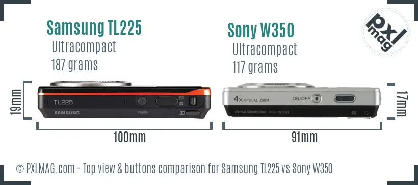 Samsung TL225 vs Sony W350 top view buttons comparison