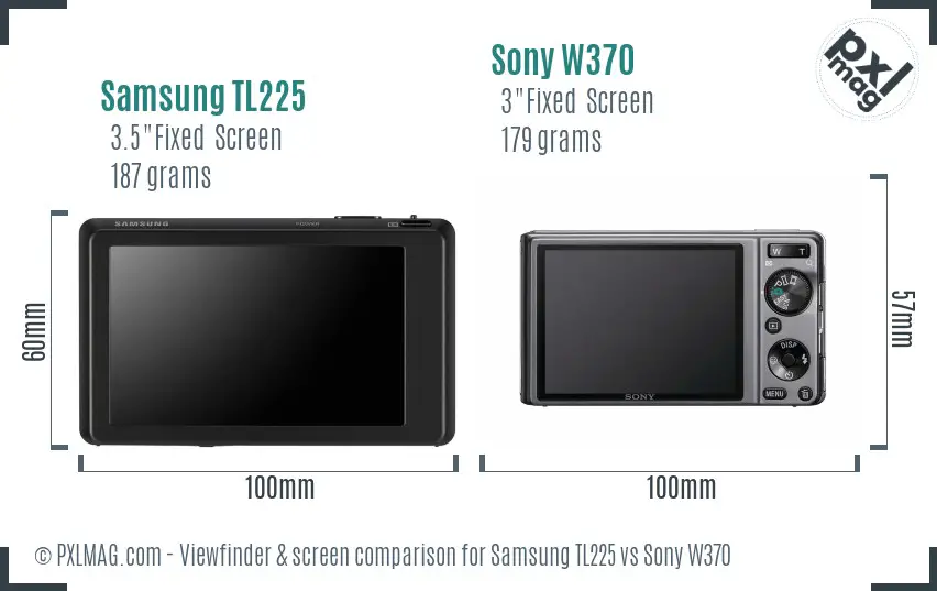 Samsung TL225 vs Sony W370 Screen and Viewfinder comparison