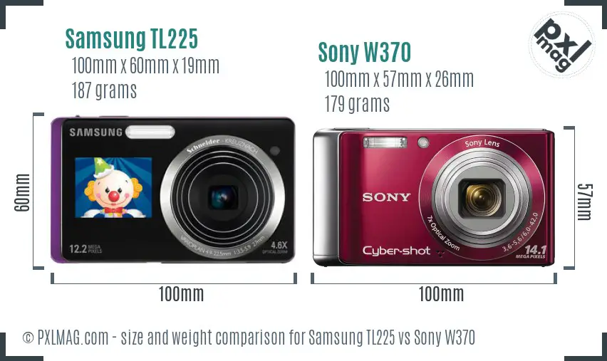 Samsung TL225 vs Sony W370 size comparison