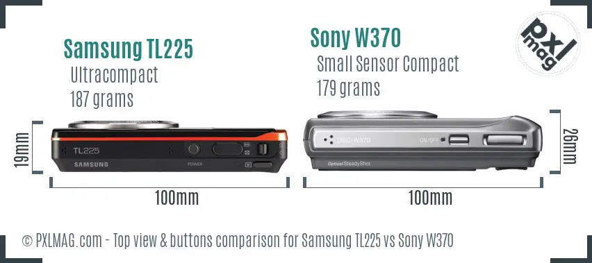 Samsung TL225 vs Sony W370 top view buttons comparison