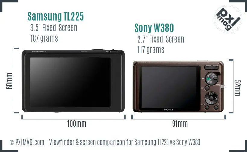 Samsung TL225 vs Sony W380 Screen and Viewfinder comparison