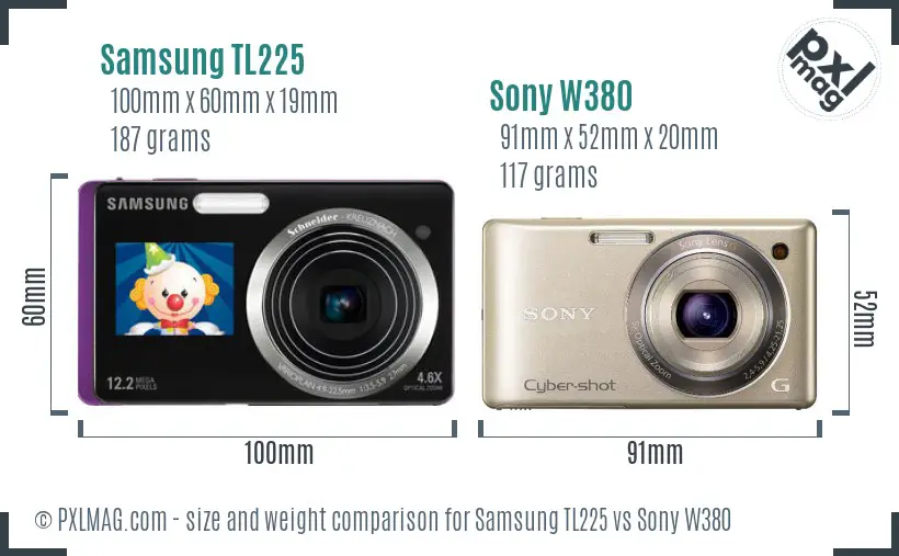 Samsung TL225 vs Sony W380 size comparison