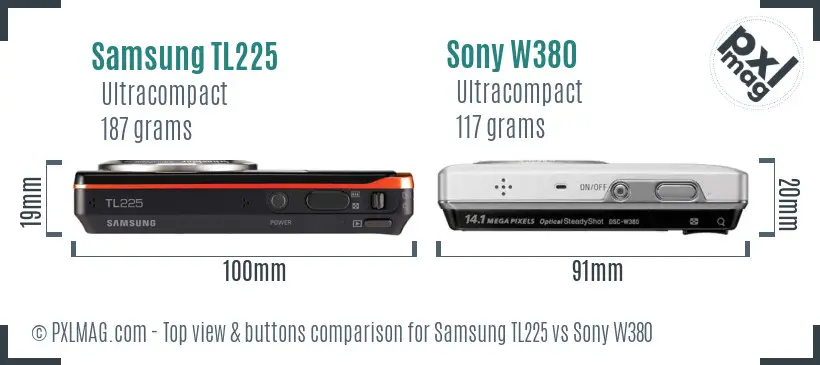 Samsung TL225 vs Sony W380 top view buttons comparison