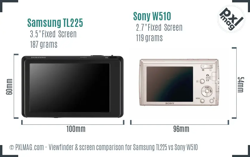Samsung TL225 vs Sony W510 Screen and Viewfinder comparison Samsung TL225 vs Sony W510 Screen and Viewfinder comparison