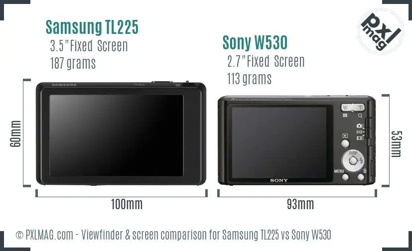 Samsung TL225 vs Sony W530 Screen and Viewfinder comparison