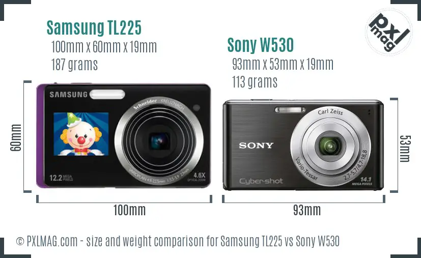 Samsung TL225 vs Sony W530 size comparison