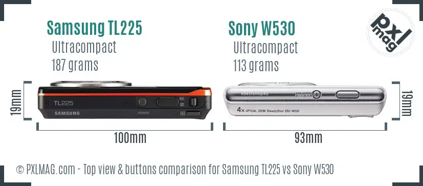 Samsung TL225 vs Sony W530 top view buttons comparison