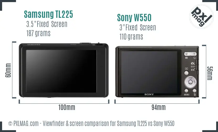 Samsung TL225 vs Sony W550 Screen and Viewfinder comparison